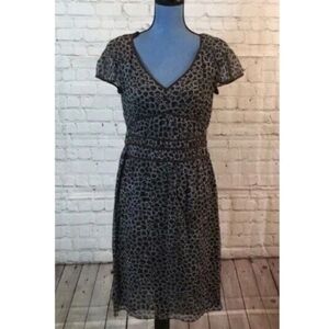 Kenneth Cole Petite Dress Sheer Brown Silk Animal Print Cap Sleeve